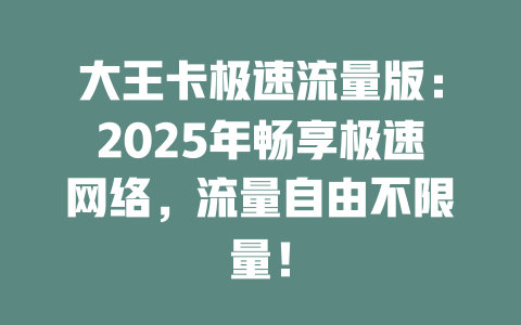 大王卡极速流量版：2025年畅享极速网络，流量自由不限量！