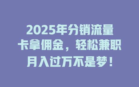 2025年分销流量卡拿佣金，轻松兼职月入过万不是梦！