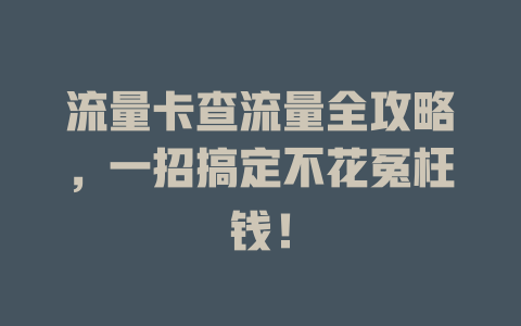 流量卡查流量全攻略，一招搞定不花冤枉钱！