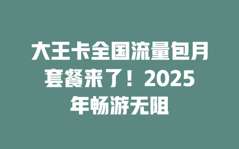 大王卡全国流量包月套餐来了！2025年畅游无阻