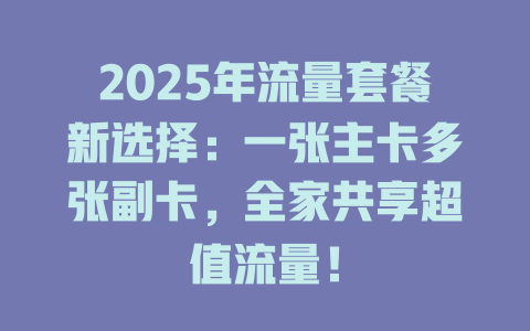 2025年流量套餐新选择：一张主卡多张副卡，全家共享超值流量！