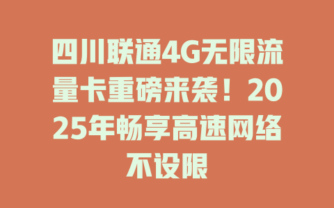 四川联通4G无限流量卡重磅来袭！2025年畅享高速网络不设限