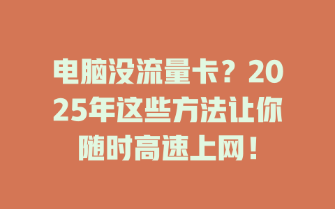 电脑没流量卡？2025年这些方法让你随时高速上网！