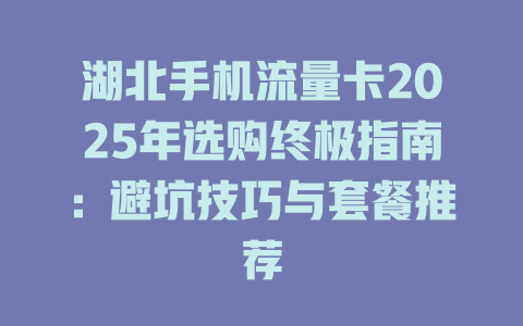 湖北手机流量卡2025年选购终极指南：避坑技巧与套餐推荐