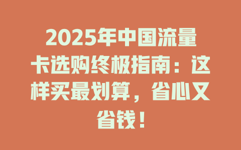 2025年中国流量卡选购终极指南：这样买最划算，省心又省钱！