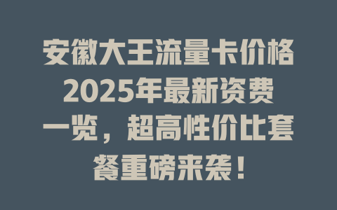 安徽大王流量卡价格2025年最新资费一览，超高性价比套餐重磅来袭！