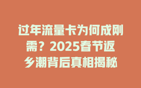 过年流量卡为何成刚需？2025春节返乡潮背后真相揭秘