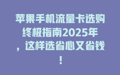 苹果手机流量卡选购终极指南2025年，这样选省心又省钱！