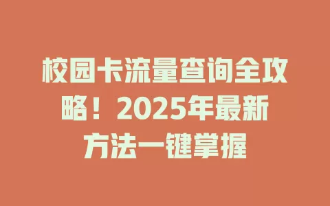 校园卡流量查询全攻略！2025年最新方法一键掌握