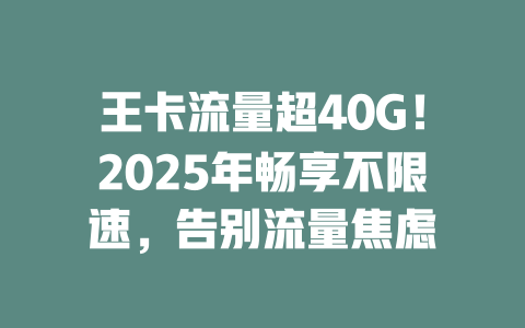 王卡流量超40G！2025年畅享不限速，告别流量焦虑
