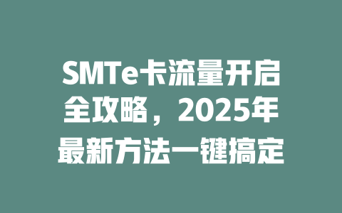 SMTe卡流量开启全攻略，2025年最新方法一键搞定