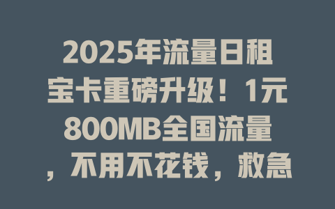 2025年流量日租宝卡重磅升级！1元800MB全国流量，不用不花钱，救急又省钱！