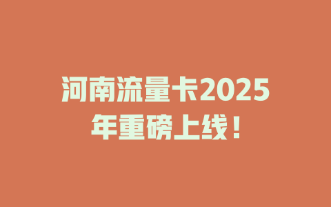 河南流量卡2025年重磅上线！