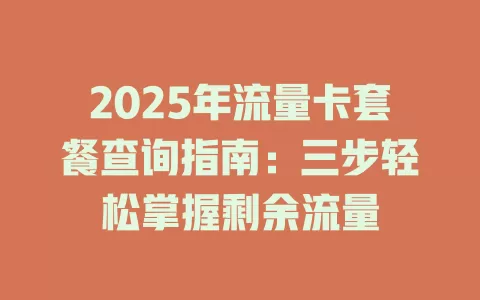 2025年流量卡套餐查询指南：三步轻松掌握剩余流量