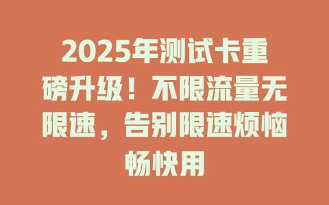 2025年测试卡重磅升级！不限流量无限速，告别限速烦恼畅快用