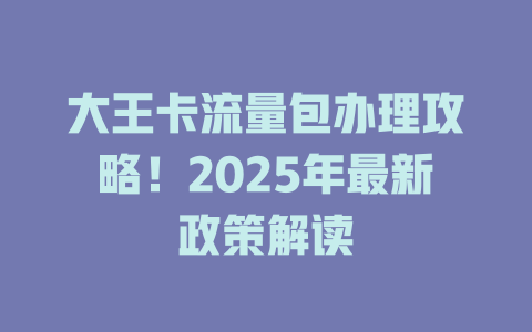 大王卡流量包办理攻略！2025年最新政策解读