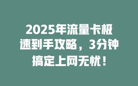 2025年流量卡极速到手攻略，3分钟搞定上网无忧！