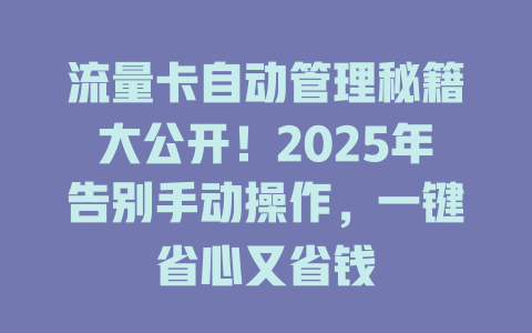 流量卡自动管理秘籍大公开！2025年告别手动操作，一键省心又省钱