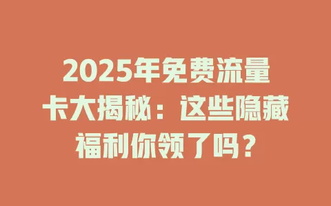 2025年免费流量卡大揭秘：这些隐藏福利你领了吗？