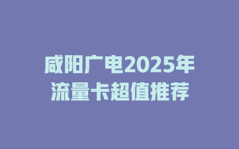 咸阳广电2025年流量卡超值推荐