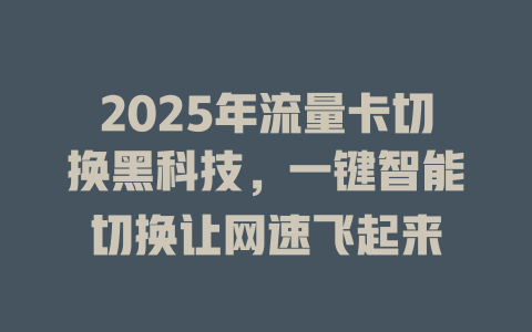 2025年流量卡切换黑科技，一键智能切换让网速飞起来