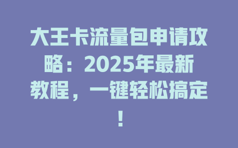 大王卡流量包申请攻略：2025年最新教程，一键轻松搞定！