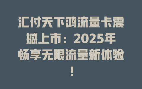 汇付天下鸿流量卡震撼上市：2025年畅享无限流量新体验！