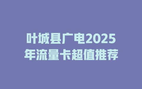叶城县广电2025年流量卡超值推荐