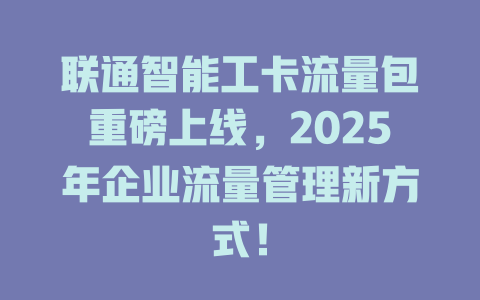 联通智能工卡流量包重磅上线，2025年企业流量管理新方式！