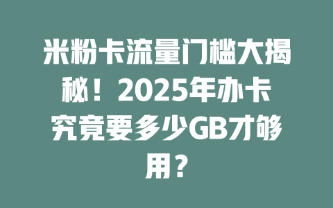 米粉卡流量门槛大揭秘！2025年办卡究竟要多少GB才够用？