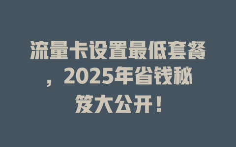 流量卡设置最低套餐，2025年省钱秘笈大公开！