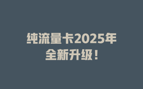 纯流量卡2025年全新升级！