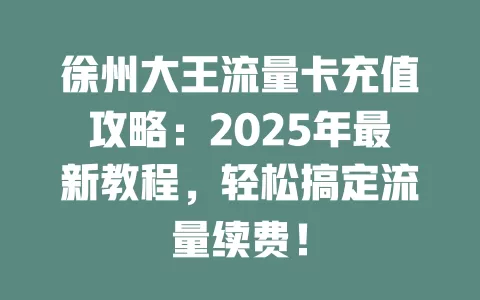 徐州大王流量卡充值攻略：2025年最新教程，轻松搞定流量续费！