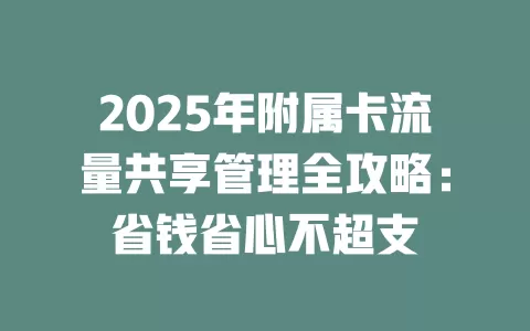 2025年附属卡流量共享管理全攻略：省钱省心不超支