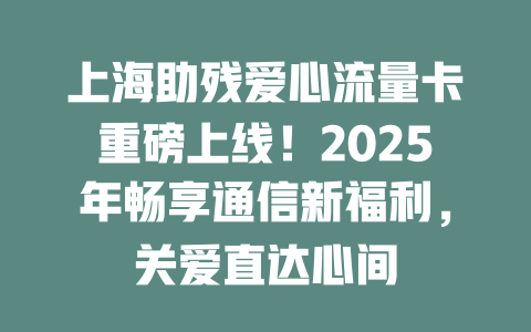 上海助残爱心流量卡重磅上线！2025年畅享通信新福利，关爱直达心间