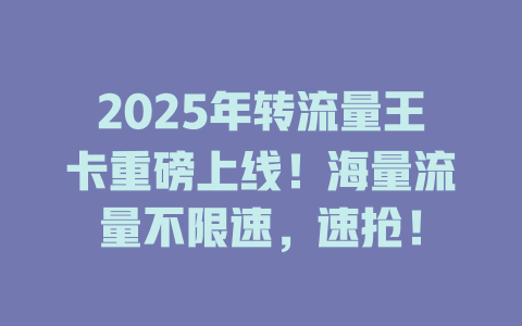 2025年转流量王卡重磅上线！海量流量不限速，速抢！