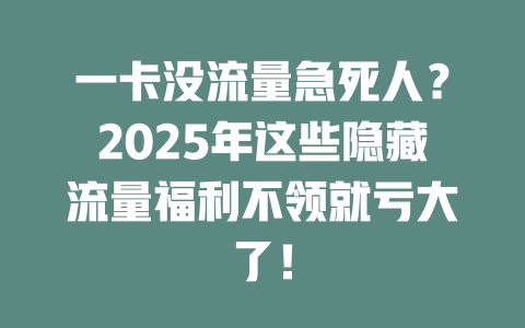 一卡没流量急死人？2025年这些隐藏流量福利不领就亏大了！