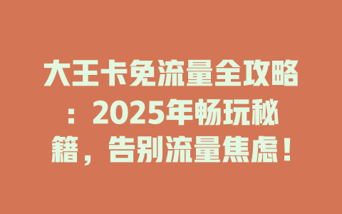 大王卡免流量全攻略：2025年畅玩秘籍，告别流量焦虑！