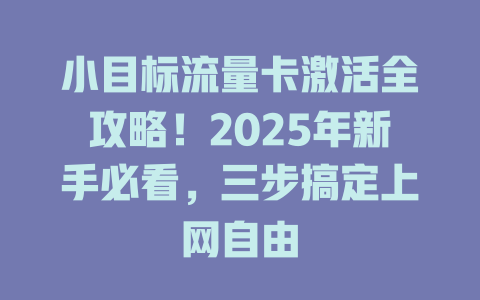 小目标流量卡激活全攻略！2025年新手必看，三步搞定上网自由