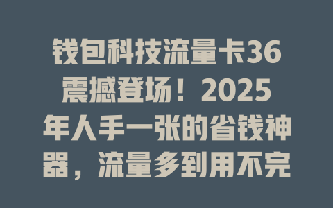 钱包科技流量卡36震撼登场！2025年人手一张的省钱神器，流量多到用不完
