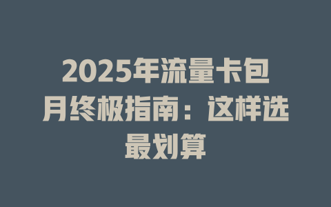2025年流量卡包月终极指南：这样选最划算