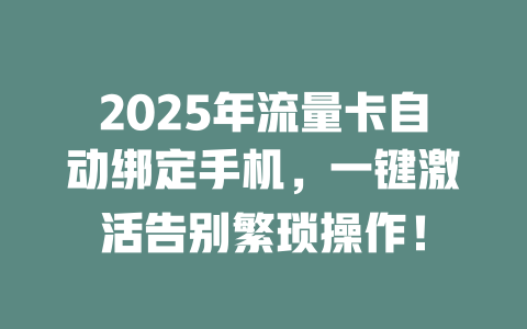 2025年流量卡自动绑定手机，一键激活告别繁琐操作！