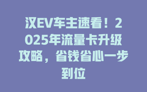 汉EV车主速看！2025年流量卡升级攻略，省钱省心一步到位