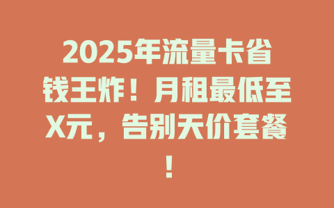2025年流量卡省钱王炸！月租最低至X元，告别天价套餐！