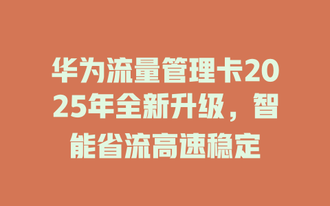 华为流量管理卡2025年全新升级，智能省流高速稳定