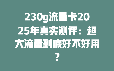 230g流量卡2025年真实测评：超大流量到底好不好用？