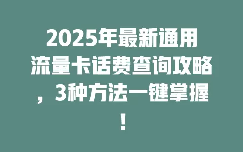 2025年最新通用流量卡话费查询攻略，3种方法一键掌握！
