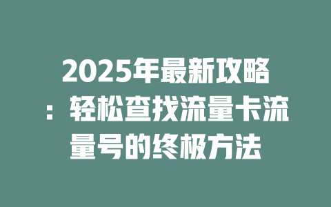 2025年最新攻略：轻松查找流量卡流量号的终极方法
