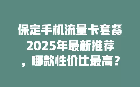 保定手机流量卡套餐2025年最新推荐，哪款性价比最高？