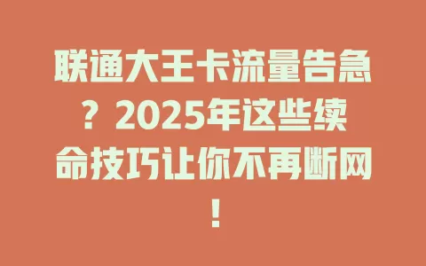 联通大王卡流量告急？2025年这些续命技巧让你不再断网！